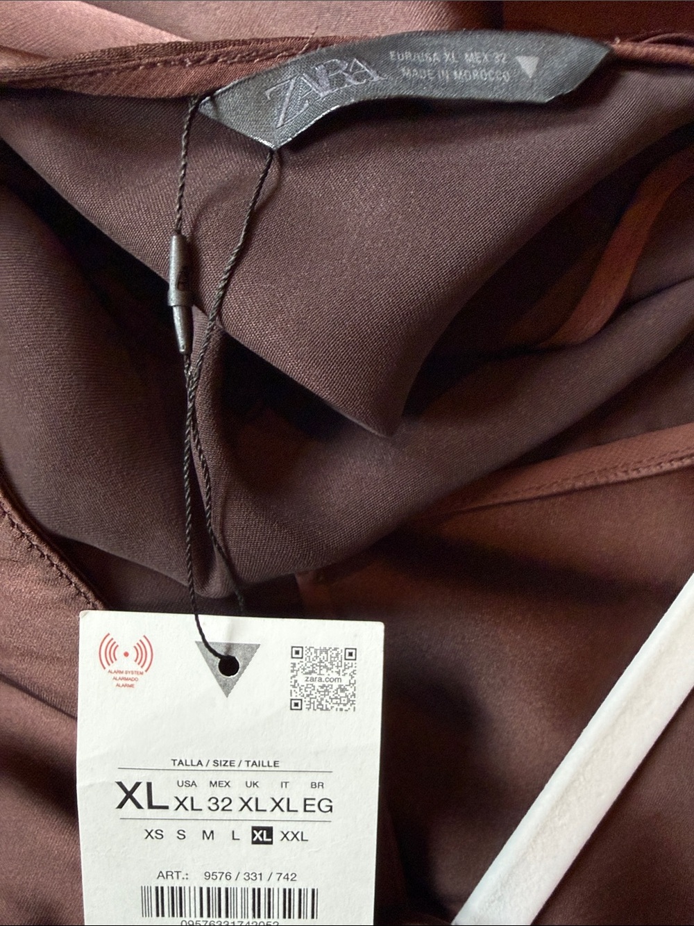 Zara Satin Slip Dress with Lace Hem in Deep Brown - Picture 16 of 17